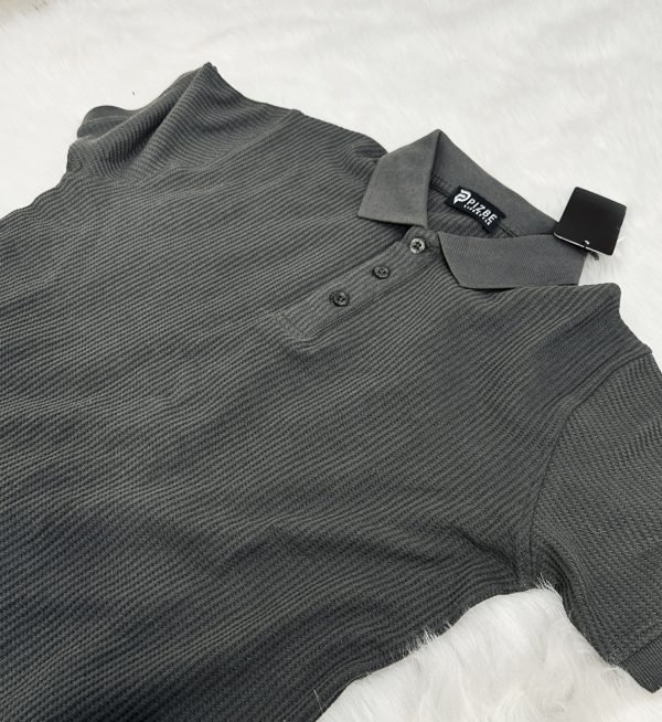 Men’s Waffle Pattern Knit Polo in Olive - Image 4