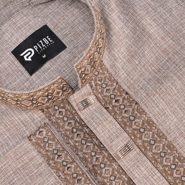 Luxury Light Brown Textured Panjabi - Image 2