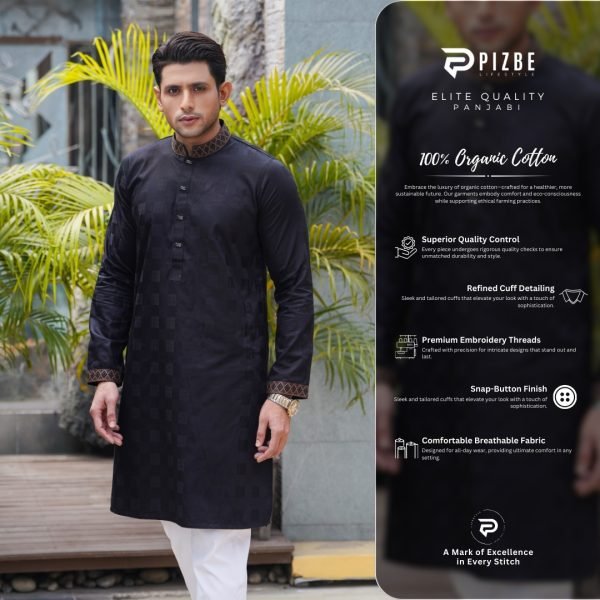 Textured Black Premium Panjabi - Image 4