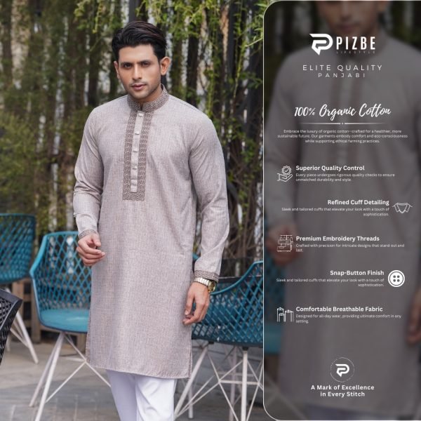 Luxury Light Brown Textured Panjabi - Image 4