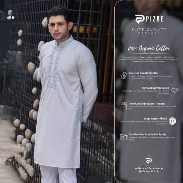 Premium Ash Grey Sophistication Panjabi - Image 4
