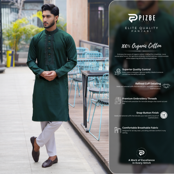 Premium Bottle Green Heritage Panjabi - Image 4