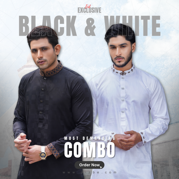 2 pcs Black & White Panjabi COMBO